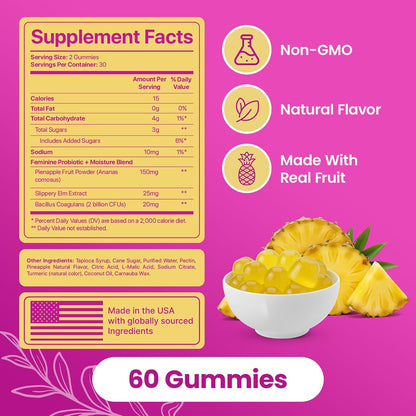 KITTYQUEEN Slippery Kitty Vaginal Probiotic and Moisture Gummies, 60 Count