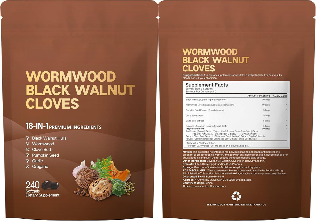 18-in-1 Black Walnut Wormwood Cleanse for Humans Softgels, 80 Day Supply