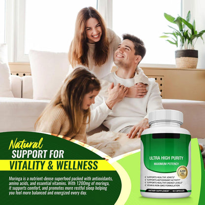 Toplux Moringa Capsules 1200mg – Pure Moringa Powder High Potency Leaf Extract Green Superfood Rich in Antioxidant, for Energy & Immune Support, Vegan Non-GMO 90 Capsules