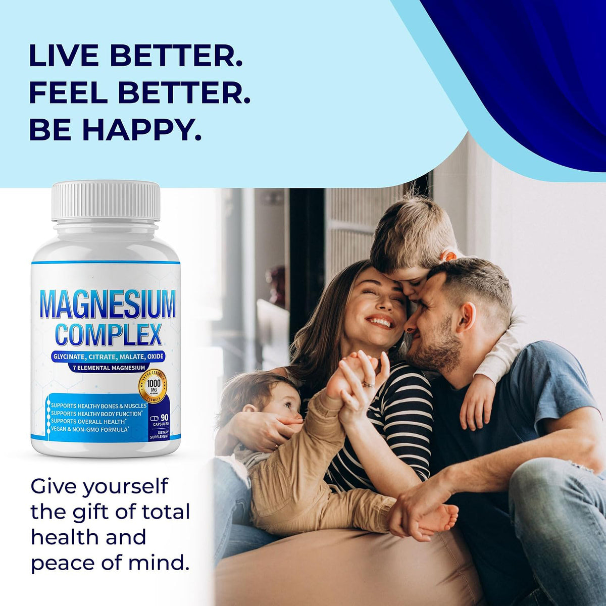 Magnesium Complex 7 Elemental Magnesium Supplement 1000mg – Magnesium Glycinate, Citrate, Malate, Taurate, Oxide, Aspartate, Orotate Non-GMO 90 Capsules (Pack of 1)