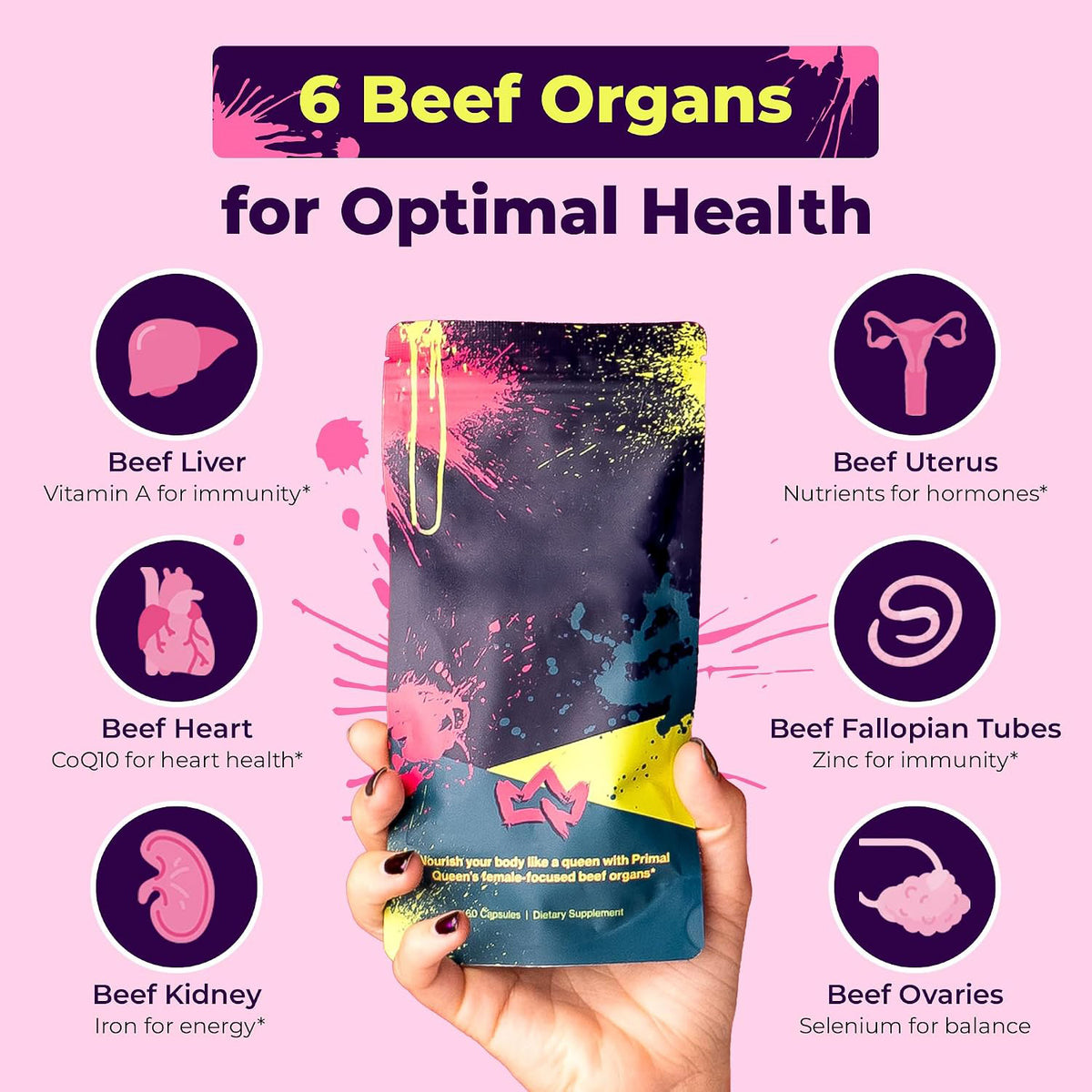 Primal Queen Grass Fed Beef Organ Supplement for Women, 60 Capsules
