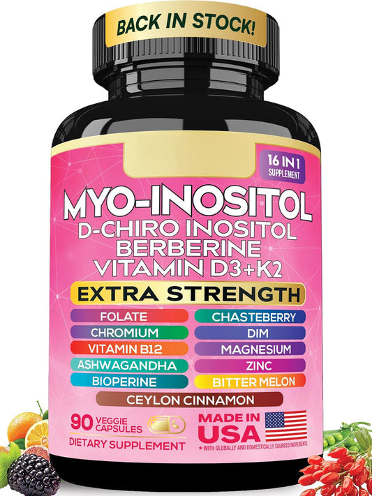 Myo-Inositol Supplement, 15-in-1 D-Chiro & Folate, 90 Vegan Capsules