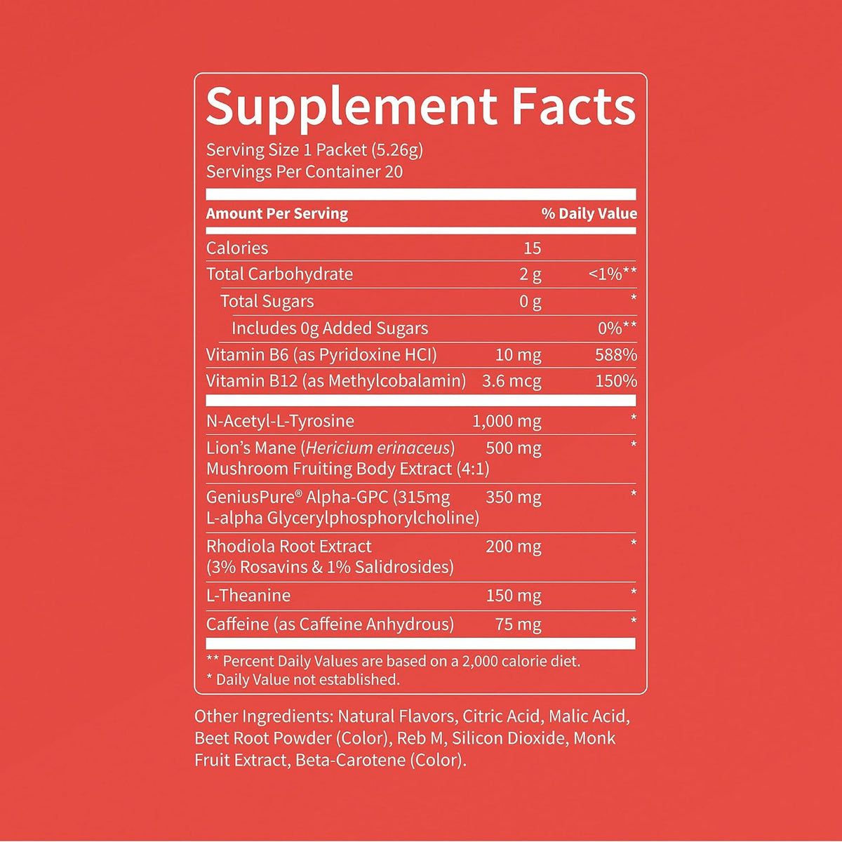 Nello Superfocus – Nootropic Focus Drink Mix for Productivity, L-Theanine, Rhodiola Rosea, Alpha-GPC, Lion’s Mane, Tyrosine, Sugar-Free Packets (20 Servings (Caffeine), Fruit Punch)