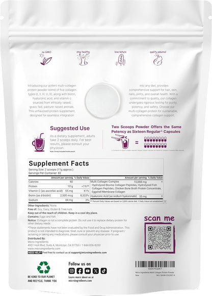 Micro Ingredients Multi Collagen Peptides Powder, 2lb (82 Servings)