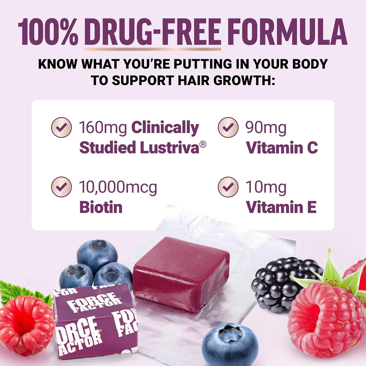 Drug-free formula callout with biotin and vitamin C amounts