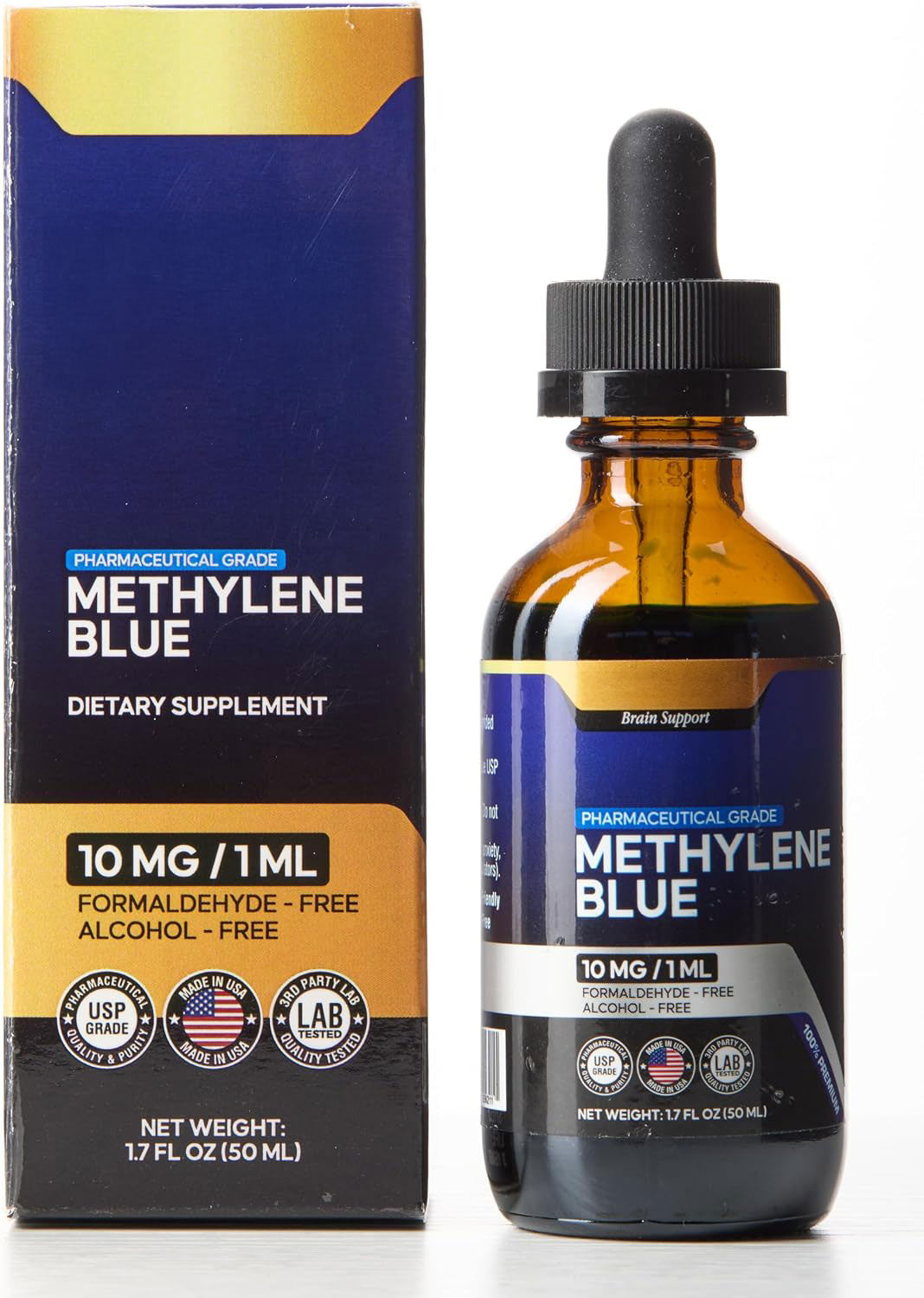 Methylene blue 1 percent liquid drops bottle and carton