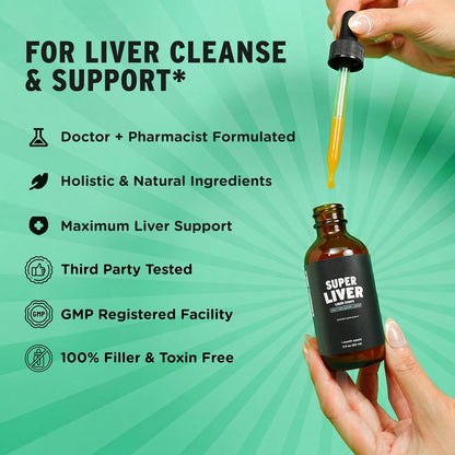 Dropper releasing the herbal liquid with milk thistle and dandelion