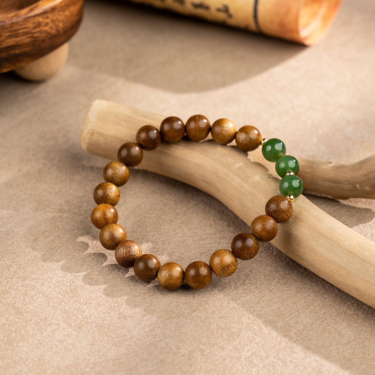 Hainan Agarwood & Green Jade Bracelet: Grounding Harmony and Renewal