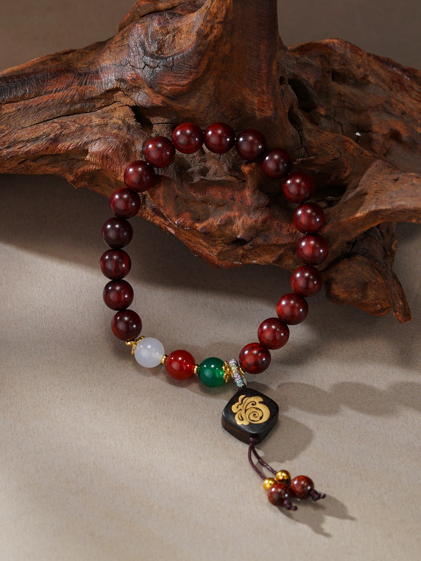 VerdantStrand Blood Sandalwood & Agate Blessing Bracelet