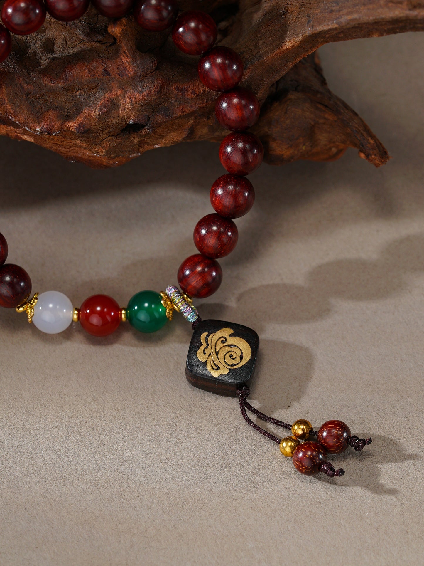 VerdantStrand Blood Sandalwood & Agate Blessing Bracelet