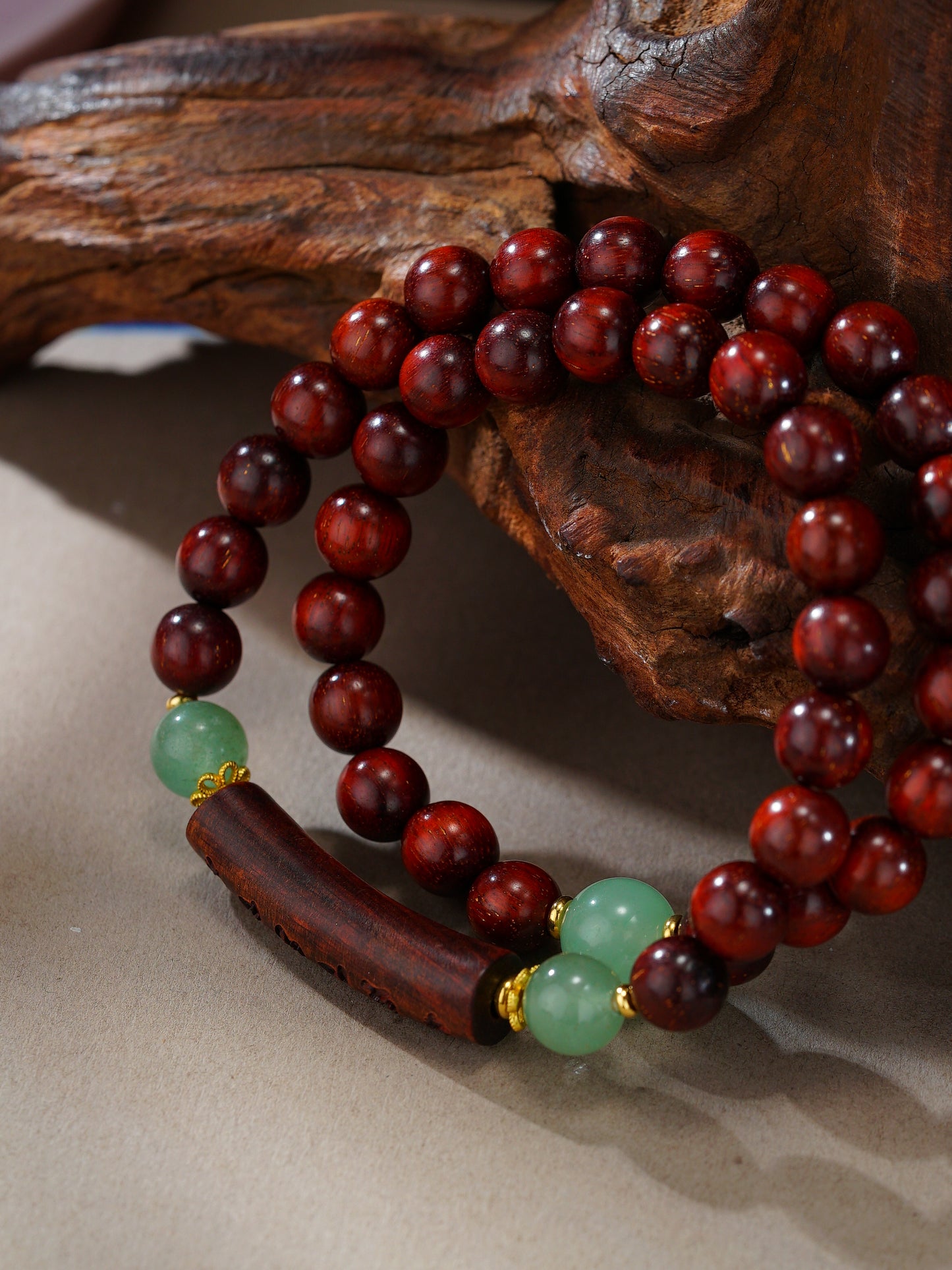 VerdantStrand Blood Sandalwood & Mantra Double-Strand Bracelet