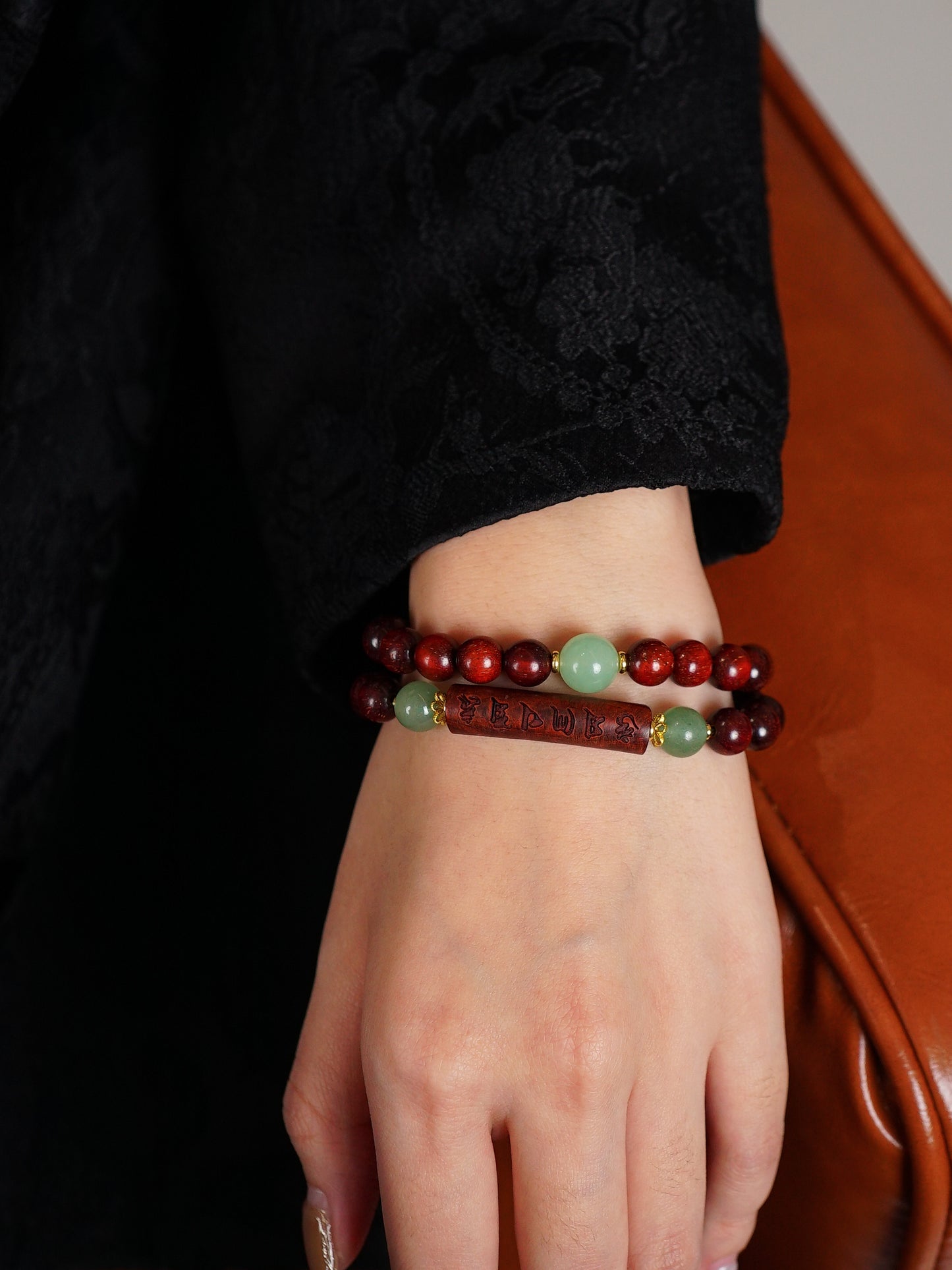 VerdantStrand Blood Sandalwood & Mantra Double-Strand Bracelet