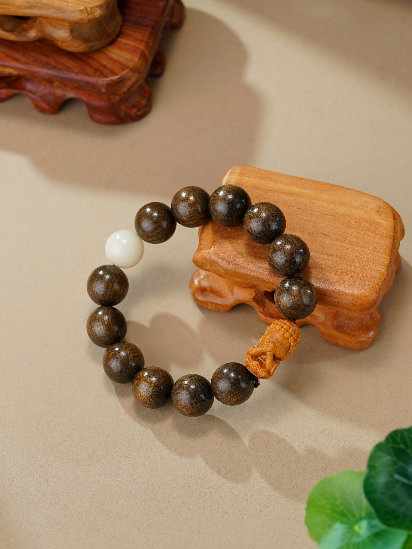 VerdantStrand Petrified Wood & Laughing Buddha Amulet Bracelet