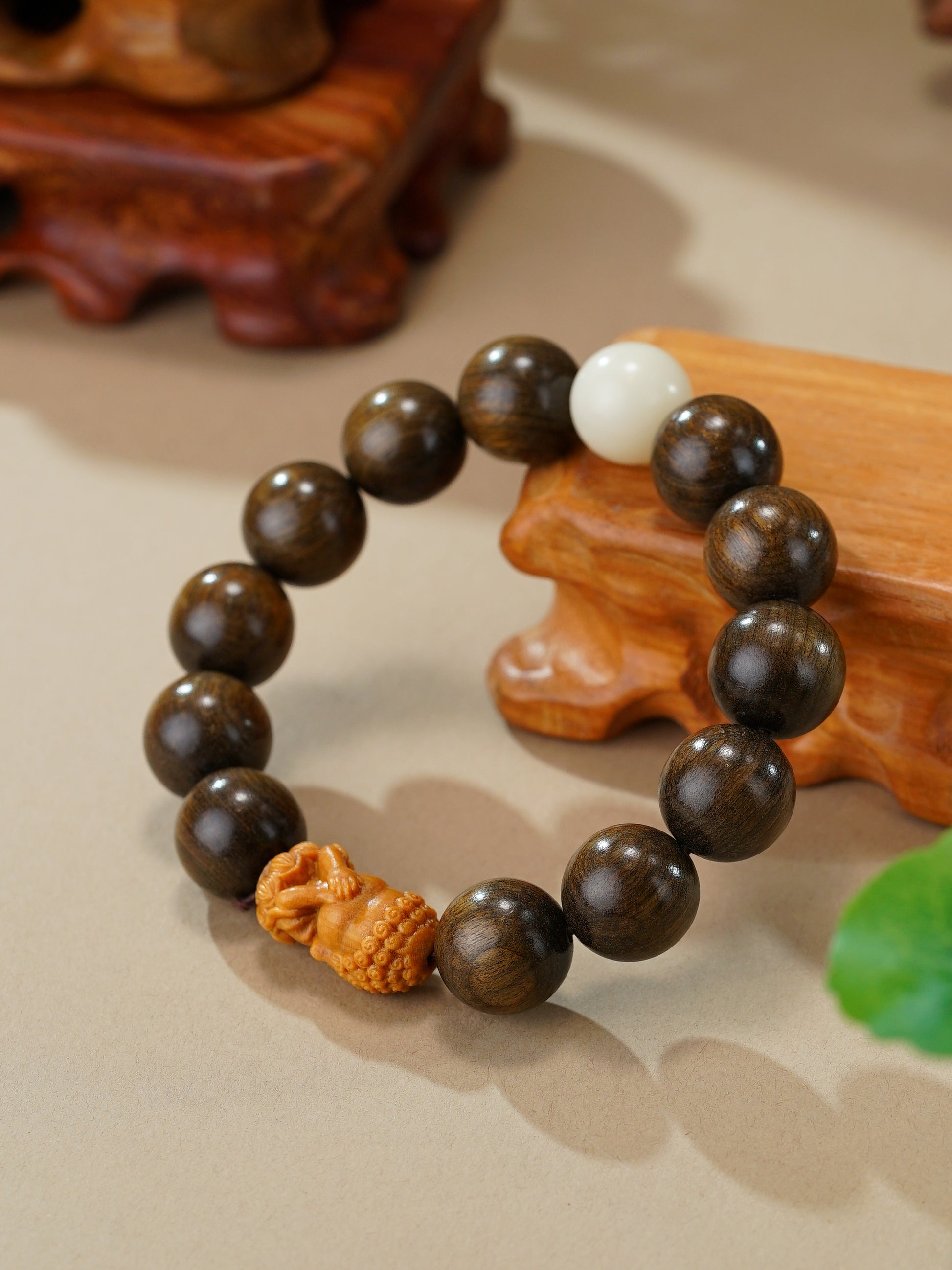 VerdantStrand Petrified Wood & Laughing Buddha Amulet Bracelet