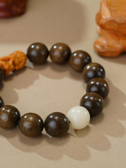 VerdantStrand Petrified Wood & Laughing Buddha Amulet Bracelet