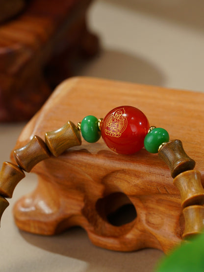 VerdantStrand Green Sandalwood & Agate Bamboo Amulet Bracelet