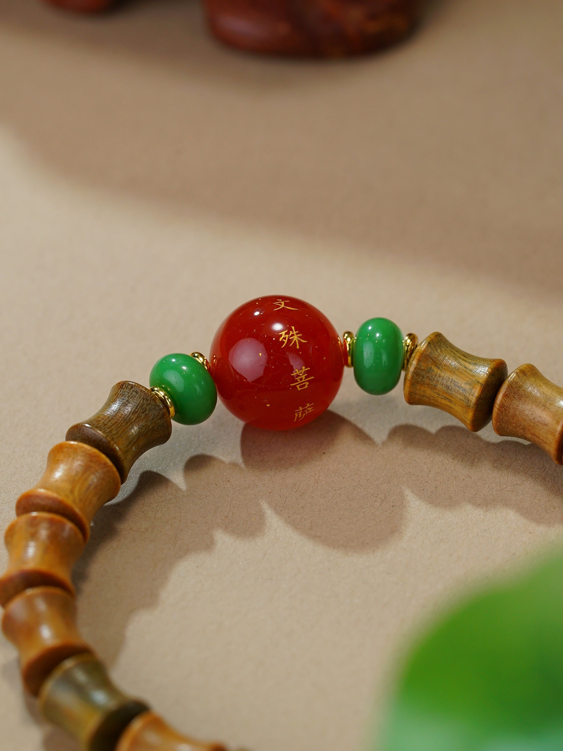 VerdantStrand Green Sandalwood & Agate Bamboo Amulet Bracelet