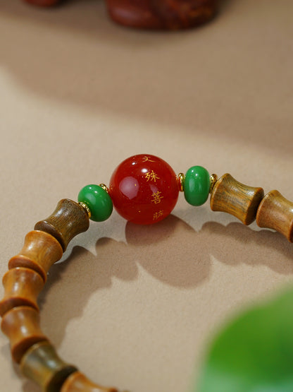 VerdantStrand Green Sandalwood & Agate Bamboo Amulet Bracelet