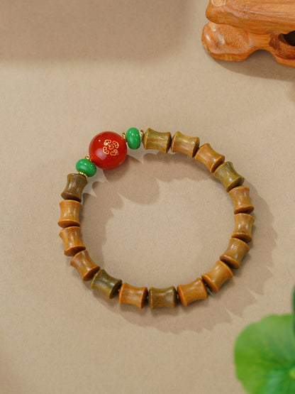 VerdantStrand Green Sandalwood & Agate Bamboo Amulet Bracelet