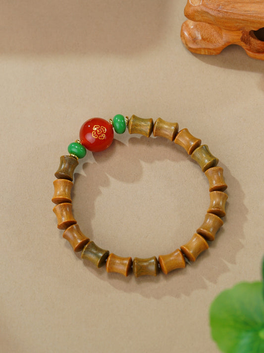 VerdantStrand Green Sandalwood & Agate Bamboo Amulet Bracelet