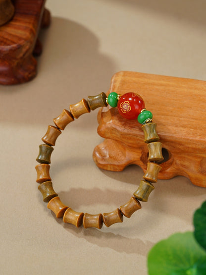 VerdantStrand Green Sandalwood & Agate Bamboo Amulet Bracelet