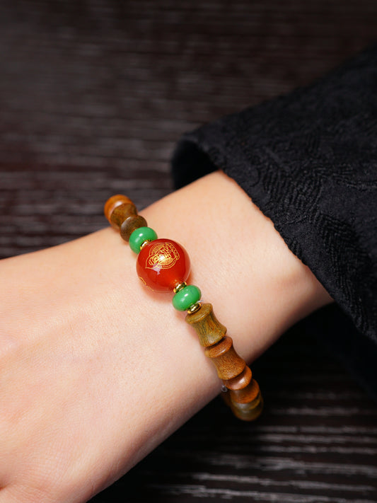 VerdantStrand Green Sandalwood & Agate Bamboo Amulet Bracelet