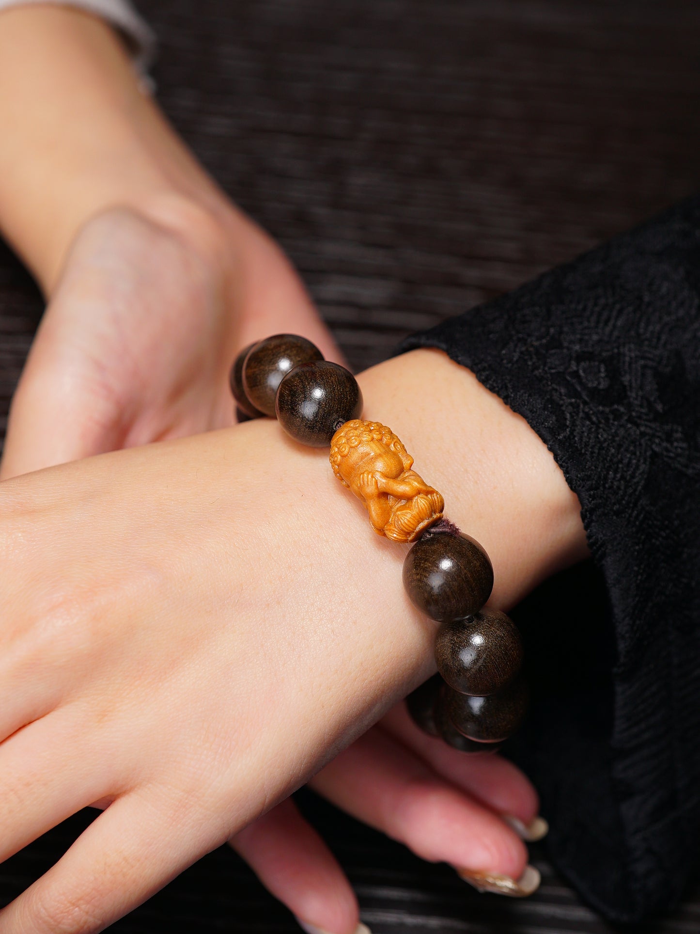 VerdantStrand Petrified Wood & Laughing Buddha Amulet Bracelet