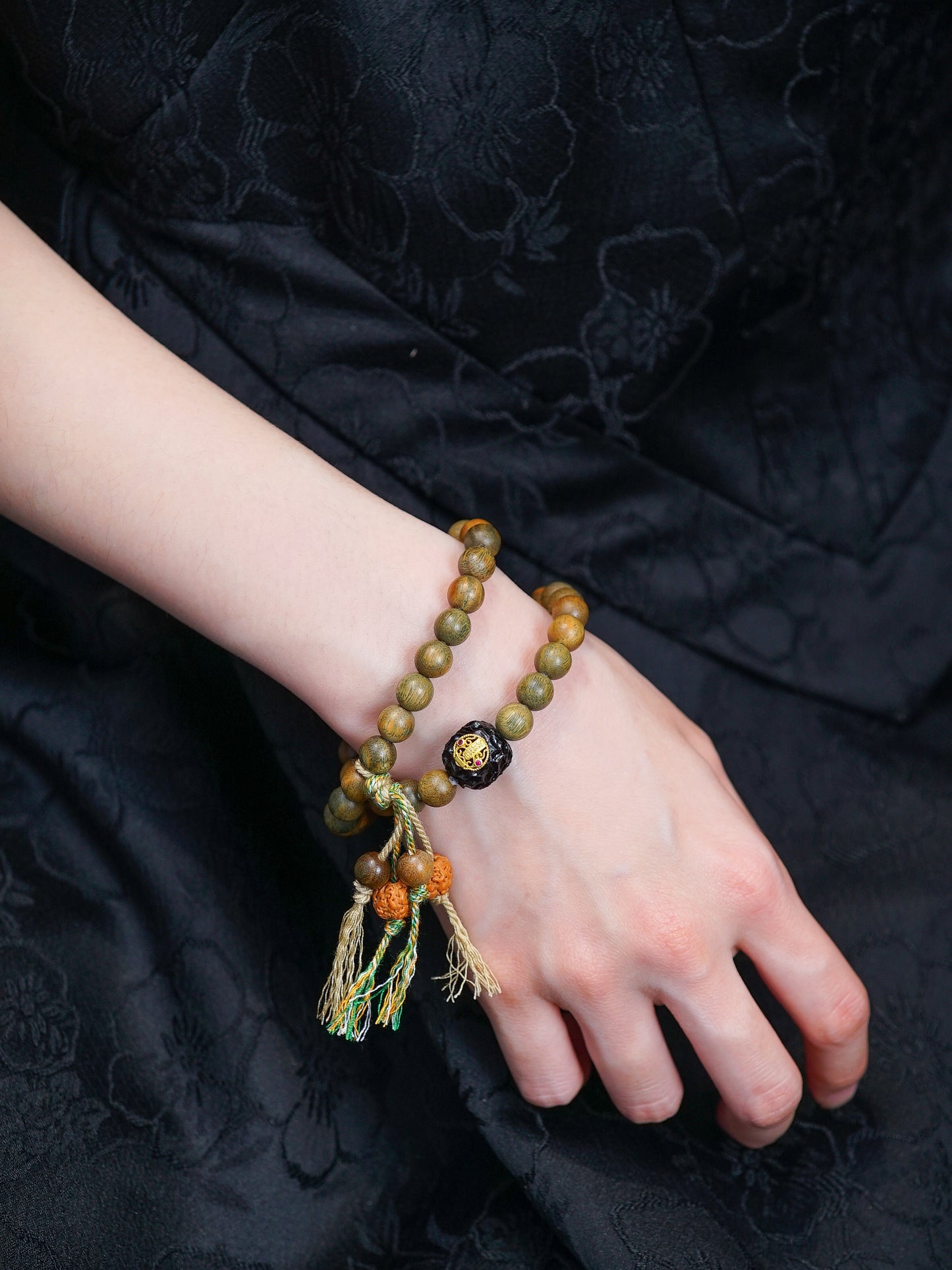 VerdantStrand Green Sandalwood & Five Wealth Gods Amulet Bracelet