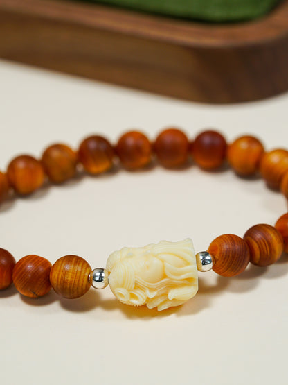 VerdantStrand Cypress Wood & Ivory Fruit Fox Amulet Bracelet