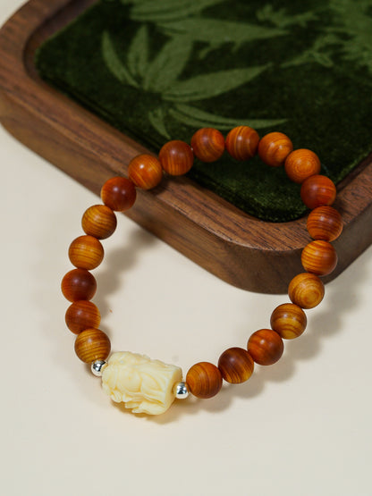 VerdantStrand Cypress Wood & Ivory Fruit Fox Amulet Bracelet
