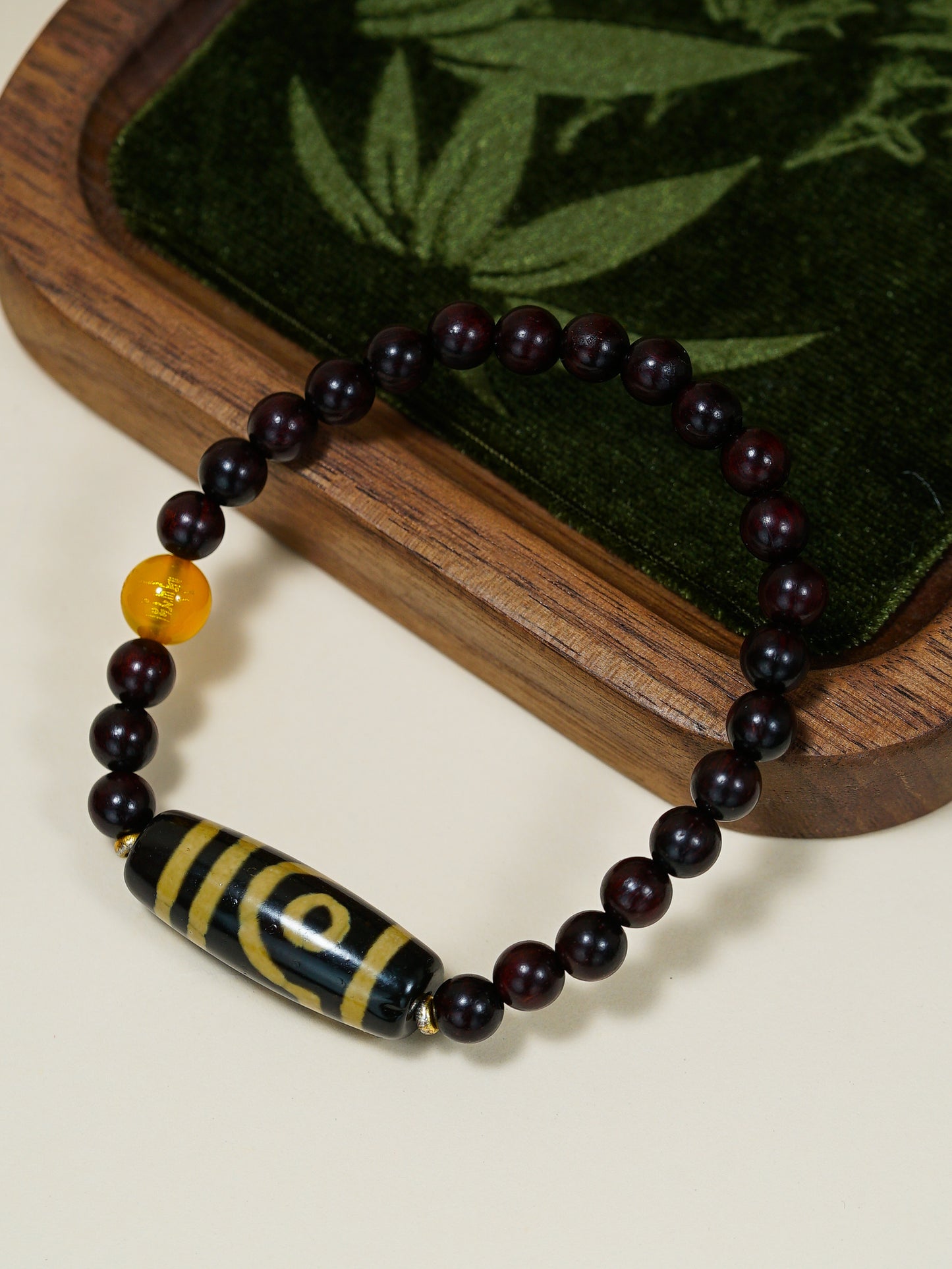 VerdantStrand Red Sandalwood & Dzi Bead Amulet Bracelet