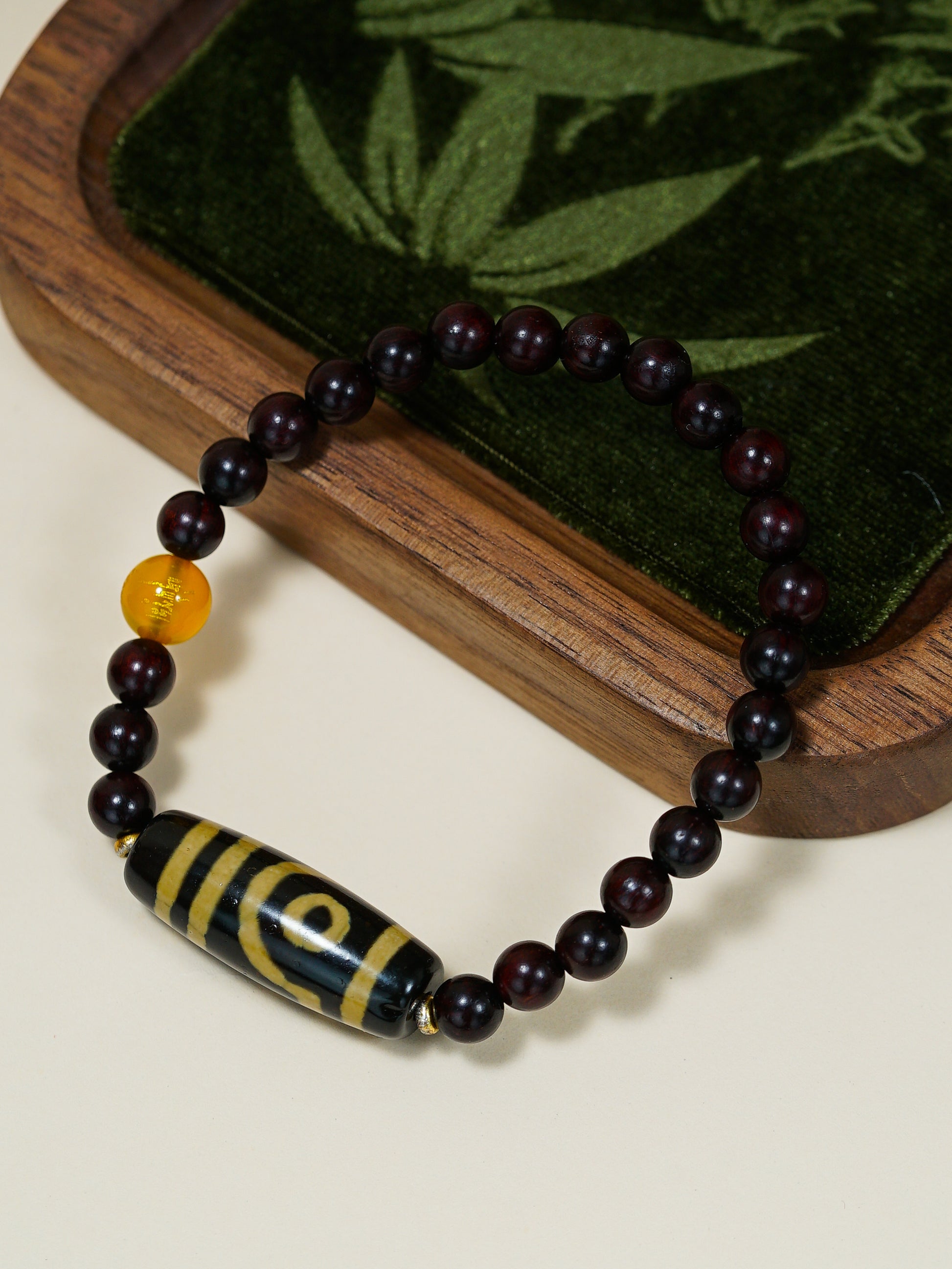 VerdantStrand Red Sandalwood & Dzi Bead Amulet Bracelet