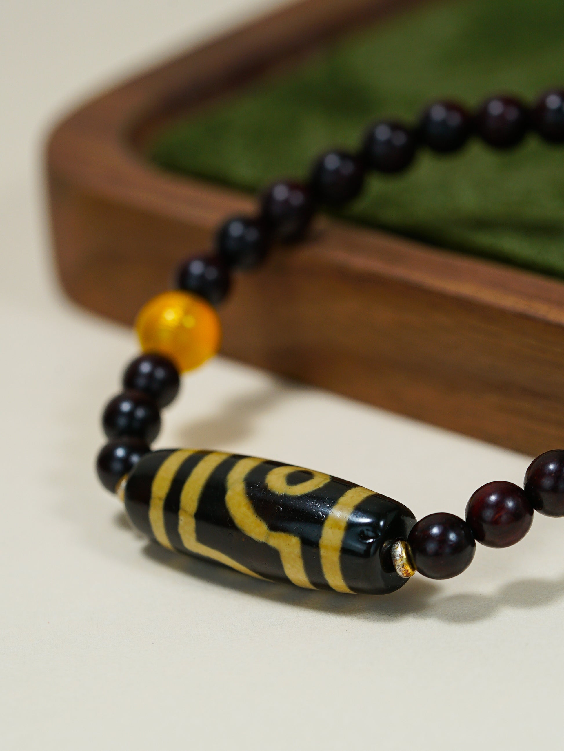 VerdantStrand Red Sandalwood & Dzi Bead Amulet Bracelet