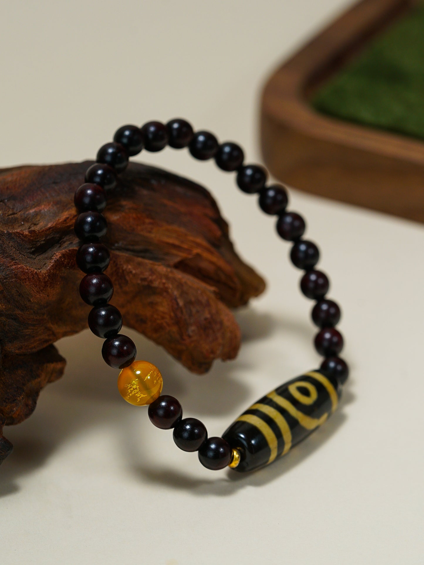 VerdantStrand Red Sandalwood & Dzi Bead Amulet Bracelet