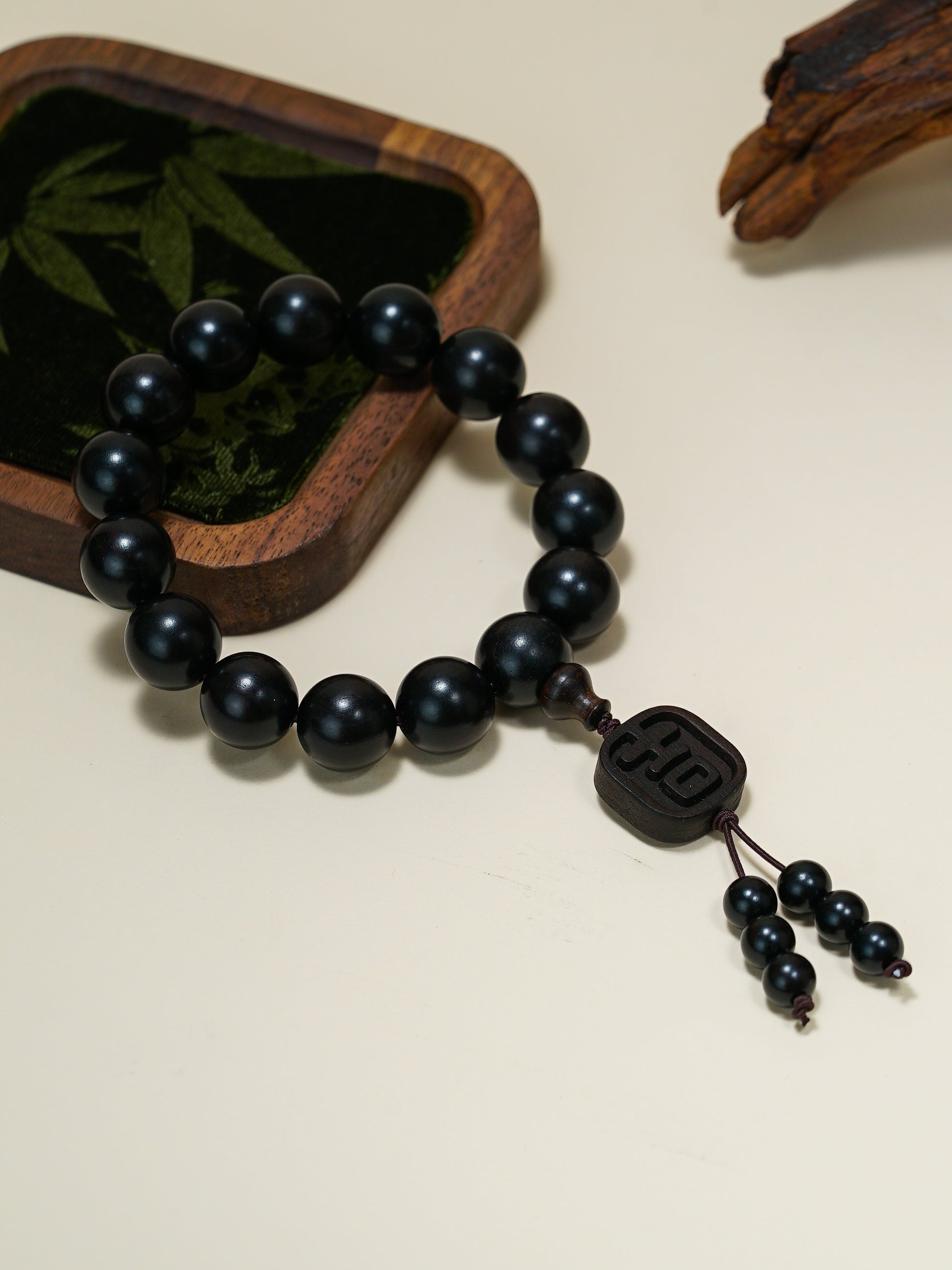 VerdantStrand Ebony Wood & "Ji" Amulet Bracelet