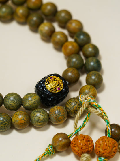 VerdantStrand Green Sandalwood & Five Wealth Gods Amulet Bracelet