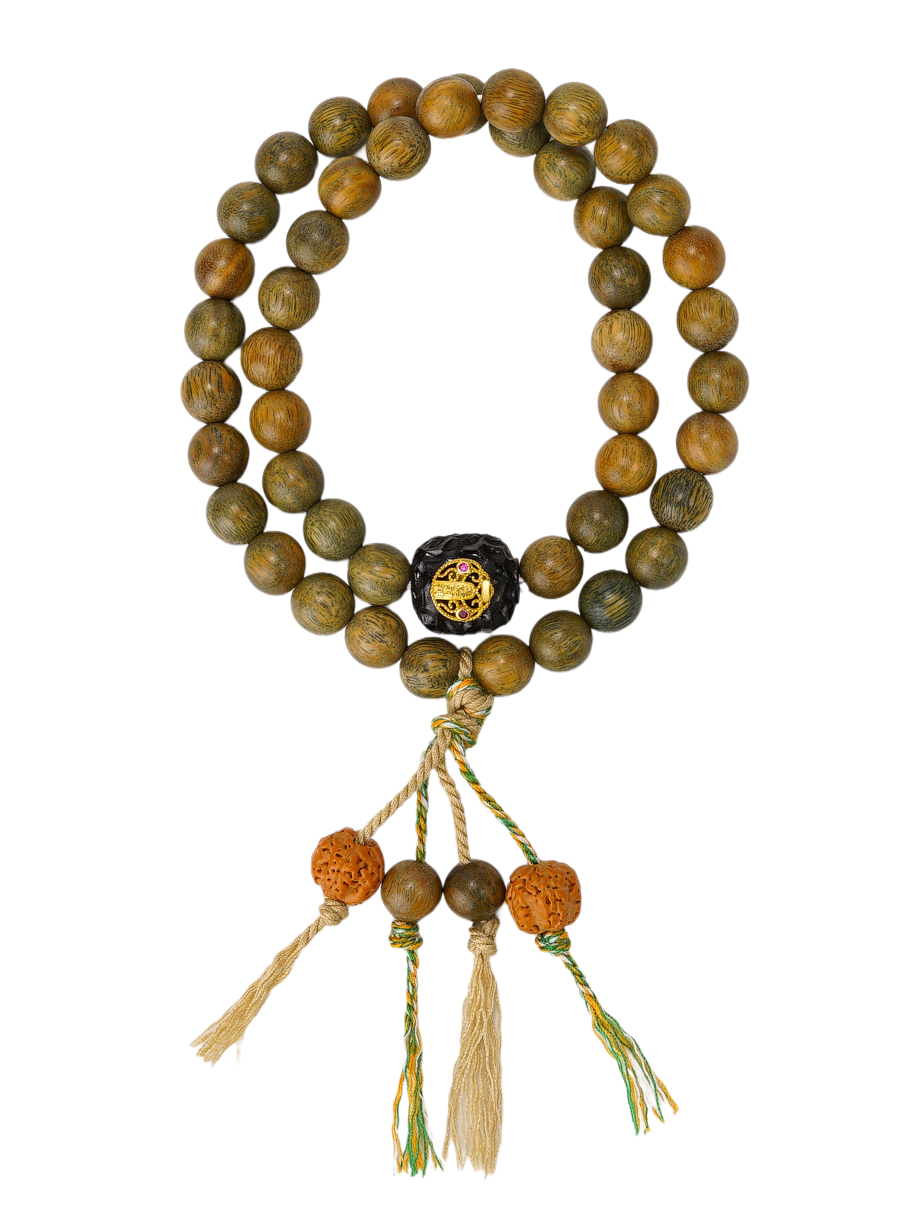 VerdantStrand Green Sandalwood & Five Wealth Gods Amulet Bracelet