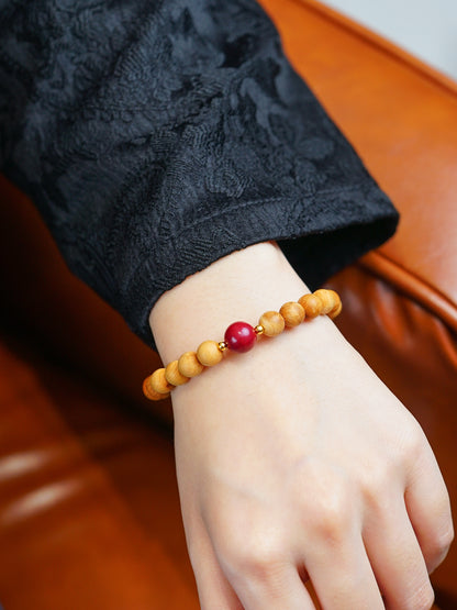 VerdantStrand Cypress Wood & Cinnabar Amulet Bracelet