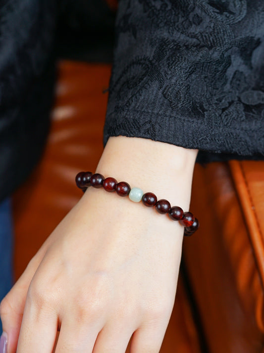 VerdantStrand Red Sandalwood & Hetian Jade Amulet Bracelet