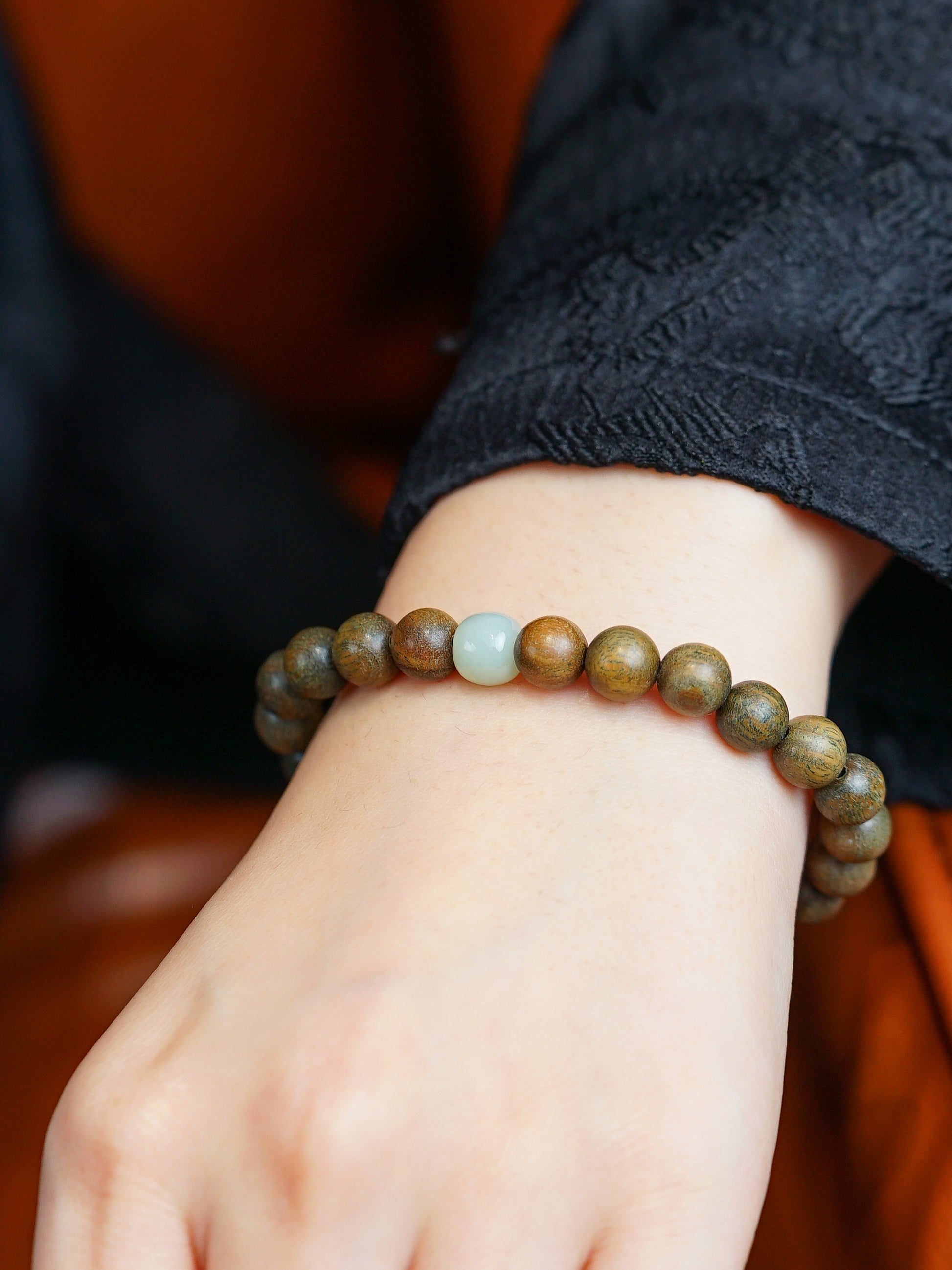 VerdantStrand Green Sandalwood & Hetian Jade Amulet Bracelet