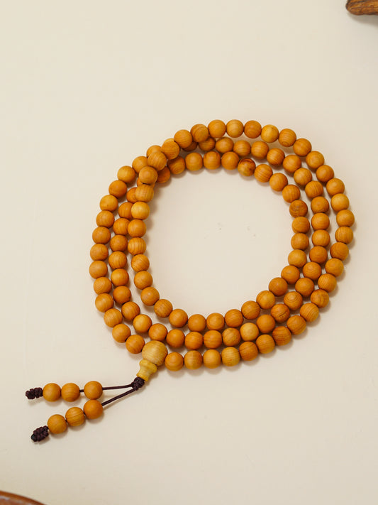 VerdantStrand Cypress Wood 108-Bead Mala Bracelet