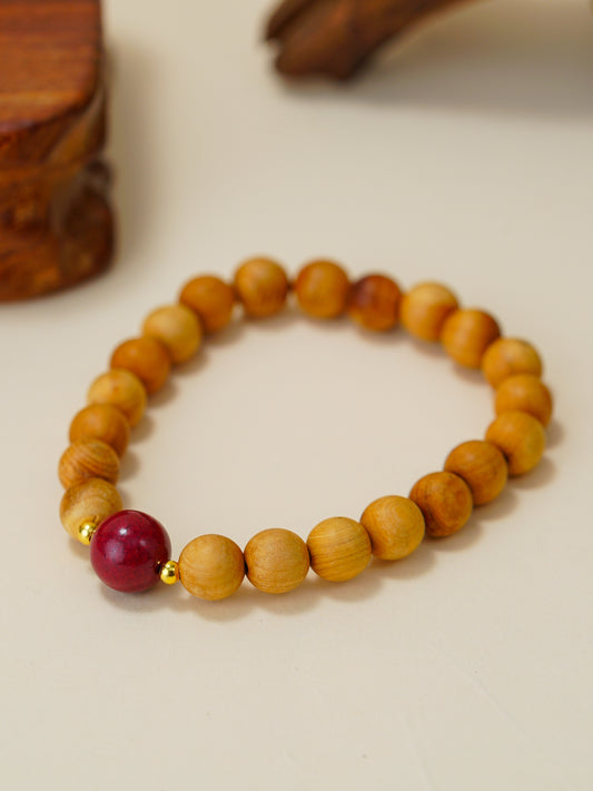 VerdantStrand Cypress Wood & Cinnabar Amulet Bracelet