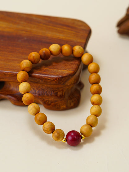 VerdantStrand Cypress Wood & Cinnabar Amulet Bracelet