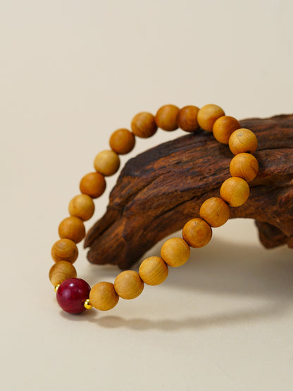 VerdantStrand Cypress Wood & Cinnabar Amulet Bracelet