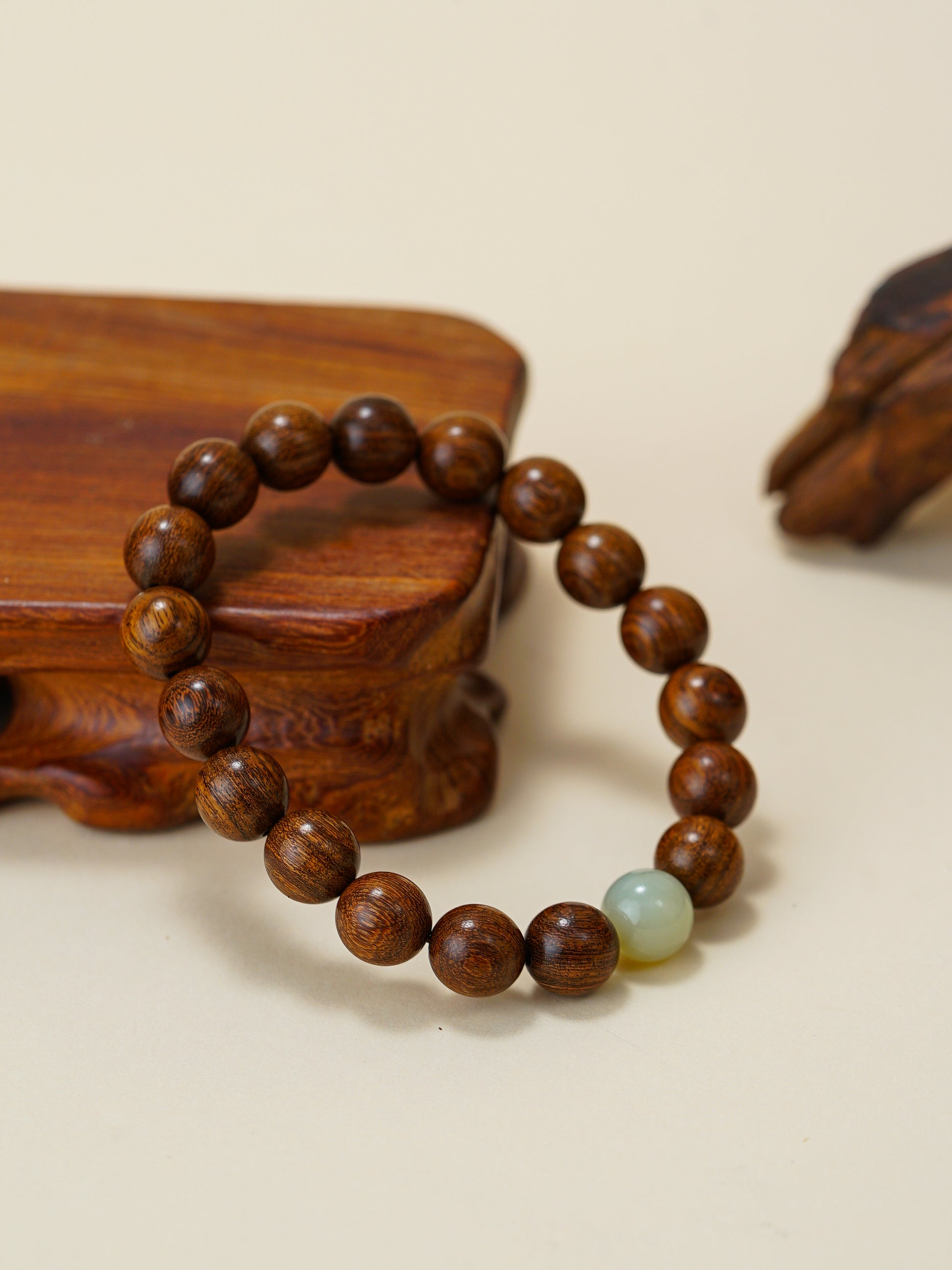 VerdantStrand Golden Sandalwood & Hetian Jade Amulet Bracelet