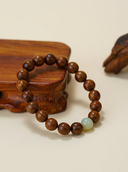 VerdantStrand Golden Sandalwood & Hetian Jade Amulet Bracelet
