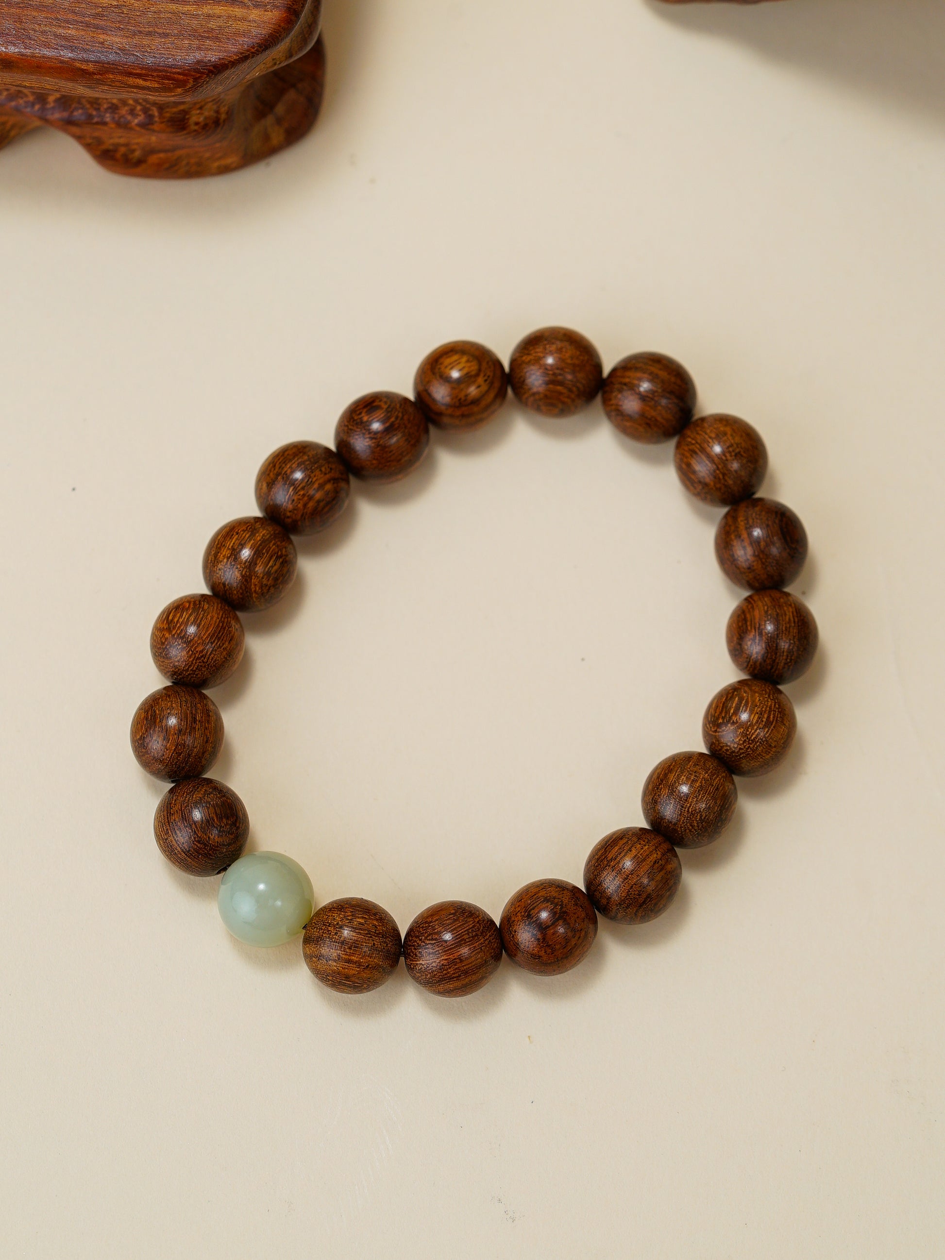 VerdantStrand Golden Sandalwood & Hetian Jade Amulet Bracelet