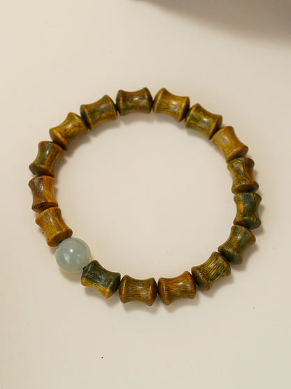 VerdantStrand Green Sandalwood & Hetian Jade Amulet Bracelet