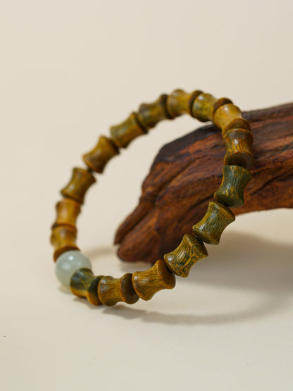 VerdantStrand Green Sandalwood & Hetian Jade Amulet Bracelet