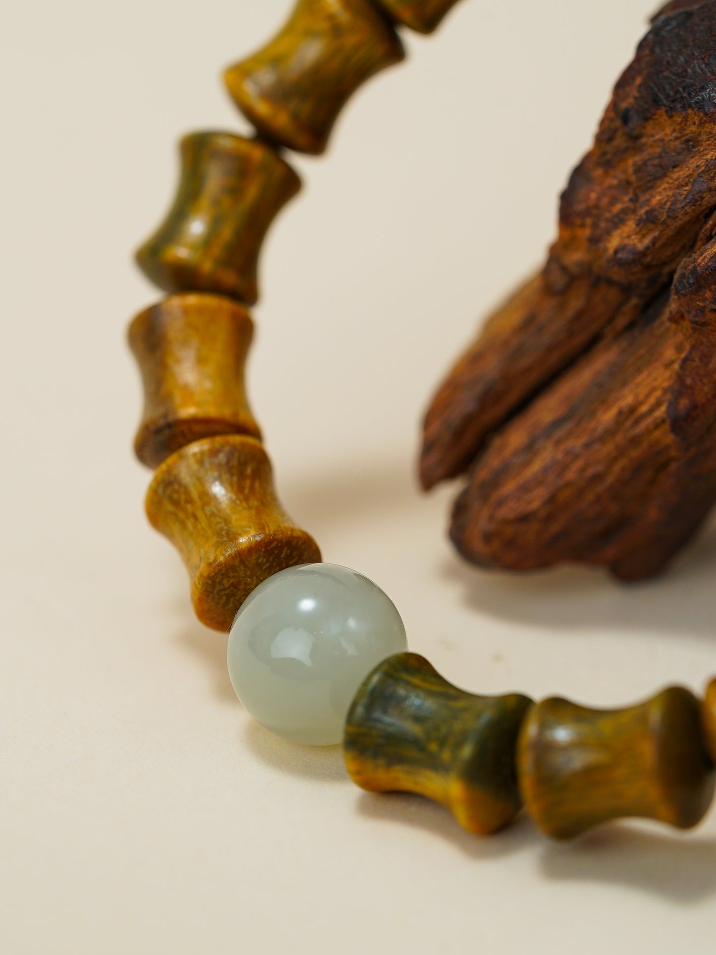 VerdantStrand Green Sandalwood & Hetian Jade Amulet Bracelet